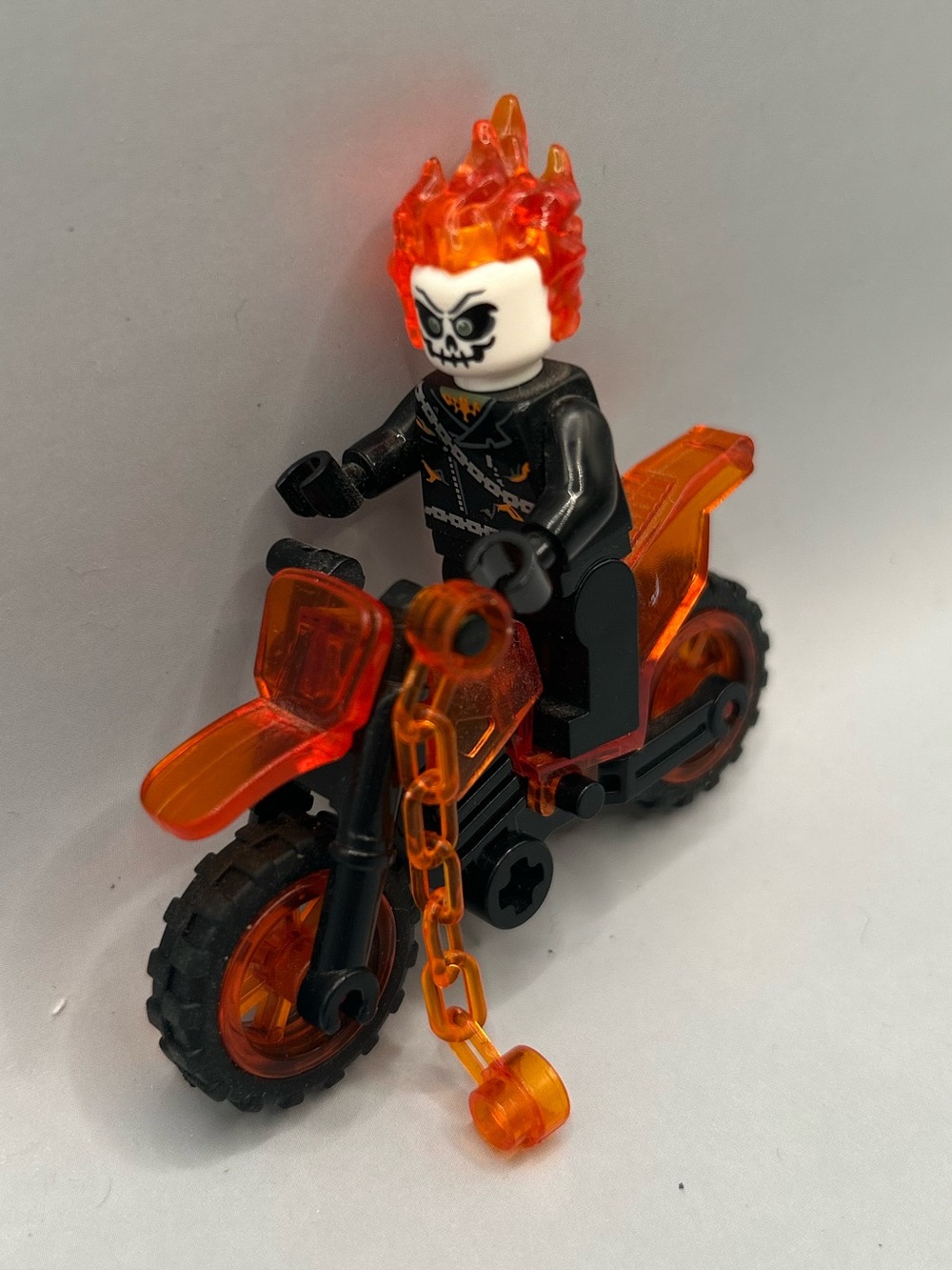 Lego Ghost Rider Minifigure Johnny Blaze Mini Figure Marvel Comic chain bike